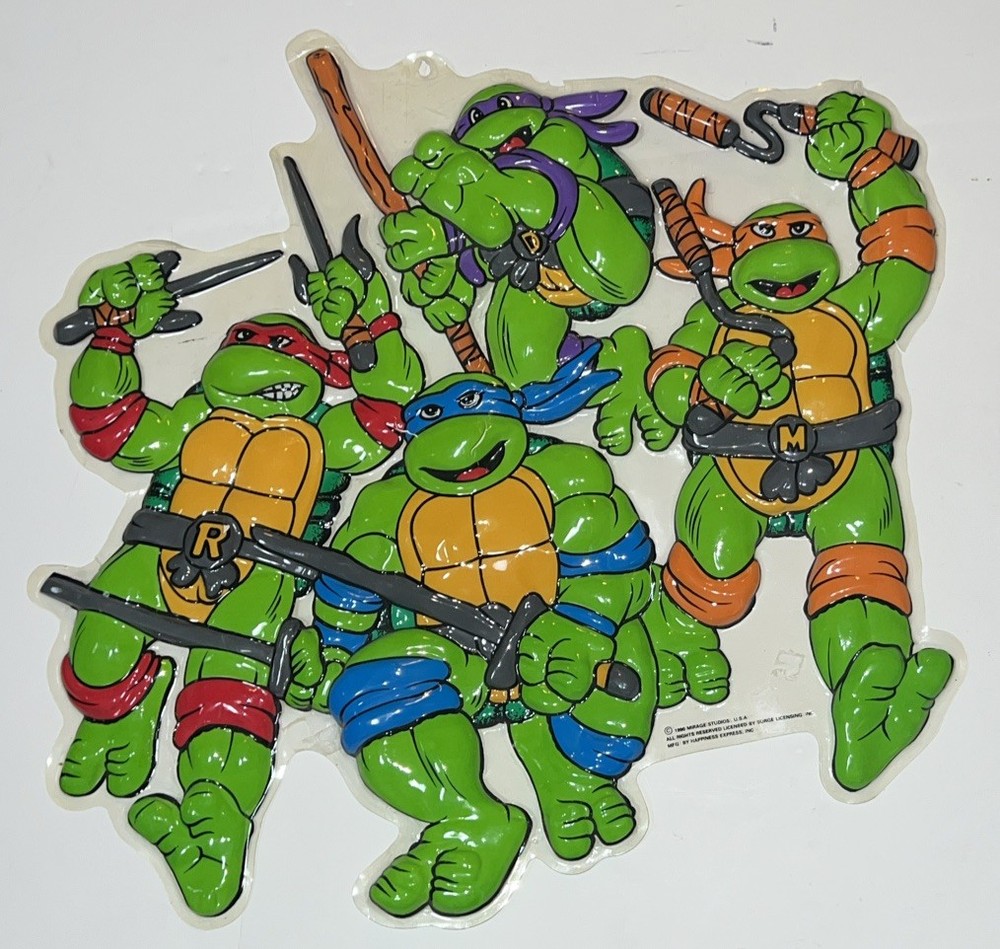 TMNT Wall Bubble Ninja Turtle Fight 1990 Mirage (Mike, Leo Raph, and Don) B6