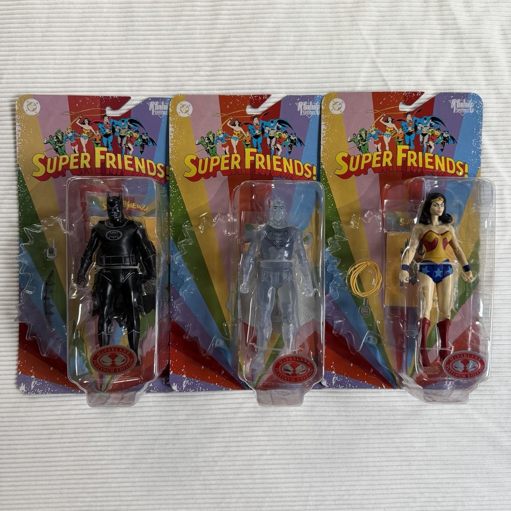 McFarlane DC Super Friends Wonder Woman, Batman, & Superman Red Platinum Figures