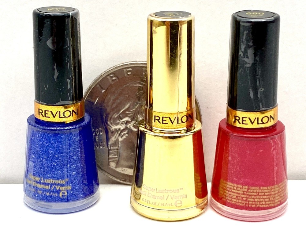 Set 3 Miniature REVLON Nail Polish Red Gold & Purple Zuru Mini Brands Series 4