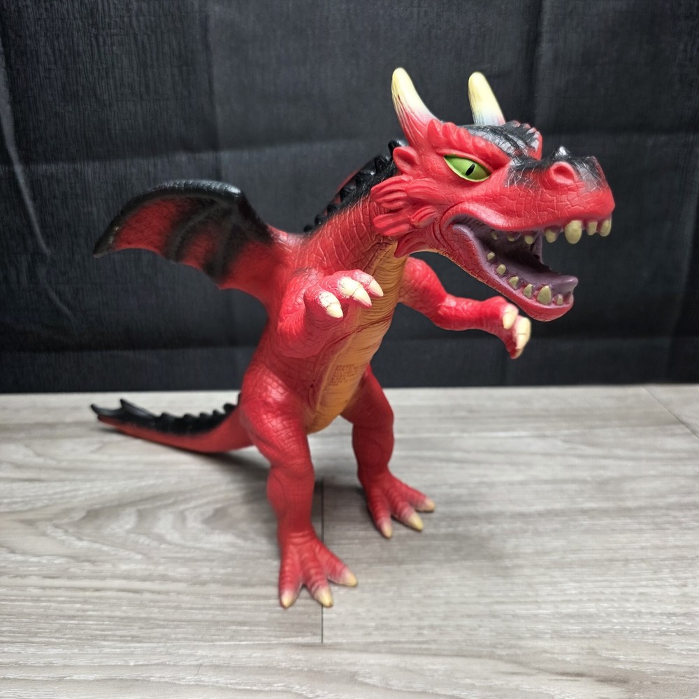2018 11” Toys R Us Red Dragon w/ Green Eyes Fantasy Soft Rubber Toy