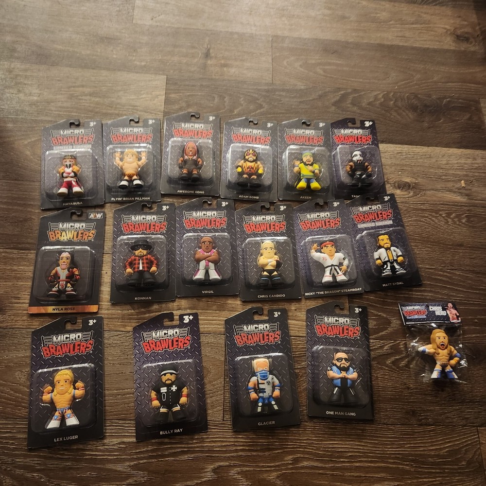 Micro Brawlers Lot Of 17 New Adam Bomb,lex Luger Etc Etc Mixed Low WWE,TNA,AEW