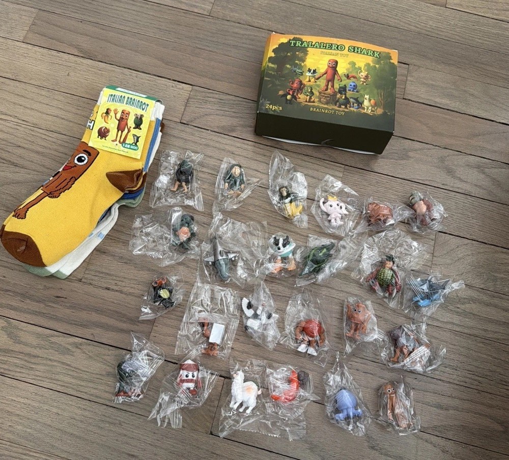 Italian Brainrot Brain Rot Toys 24pc Set + 5 Pk Socks