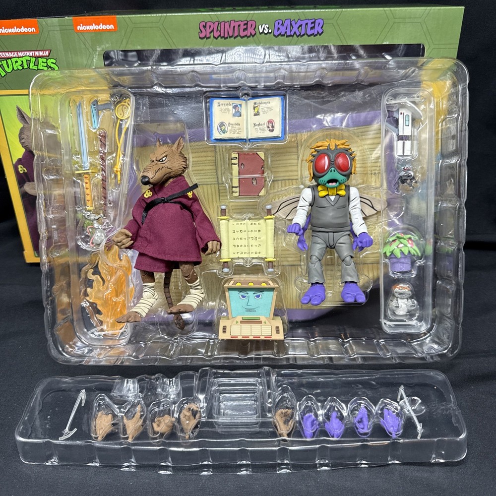 NECA Teenage Mutant Ninja Turtles Splinter & Baxter Action Figure 2 PK Complete
