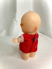 VINTAGE KEWPIE WITH RED DRESS COIN BANK DOLL SOFT VINYL TOY JAPAN SOFUBI