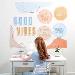 Fun Express Good Vibes Motivational Teen Cardstock Wall Mural Set – 17 Pcs