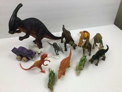 Toy Dinosaur Lot All Different Assorted Shapes Sizes Rubber Plastic Wood (13)