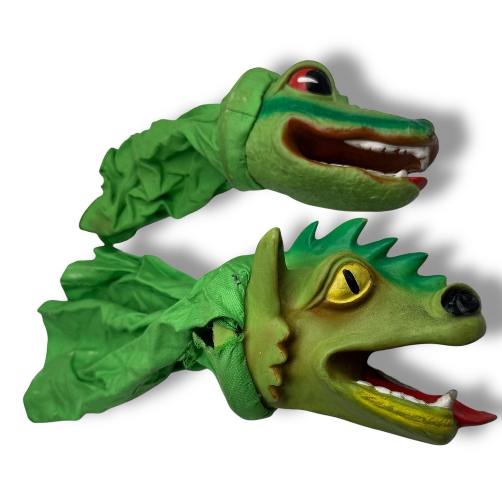 Vintage Aligator/Crocidile & Dragon Hand Puppet Set Of 2 Made in Japan