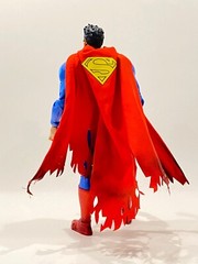 SU-MF-C-SUPBD: Wired battle damaged red cape with logo for McFarlane Superman