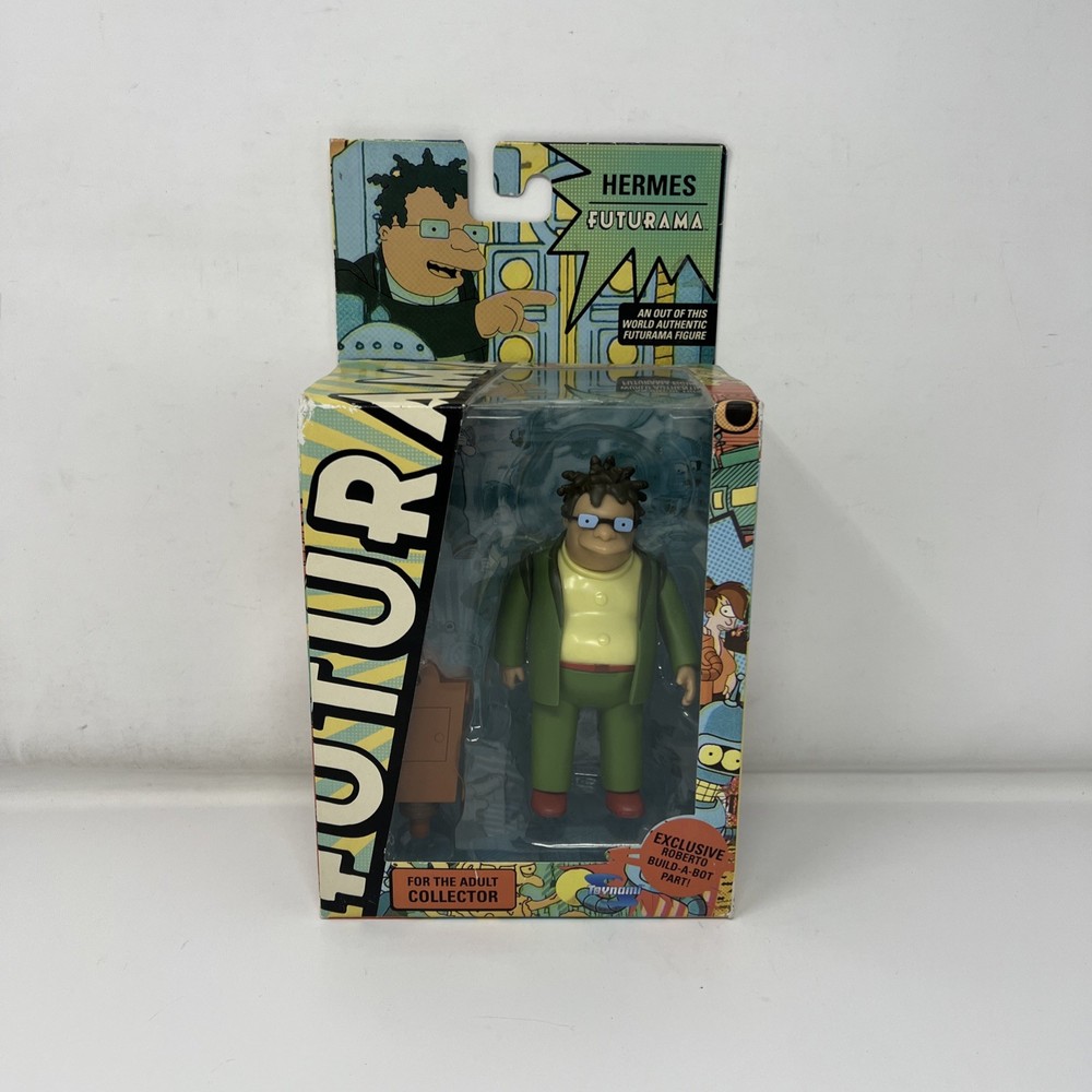 Futurama Toynami Hermes Conrad Figure w/ Roberto Build-A-Bot Part New Box Damage