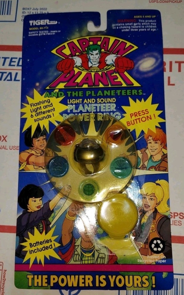 Captain Planet Planeteer Power Ring Gold Version NOS 1991 Tiger Toys