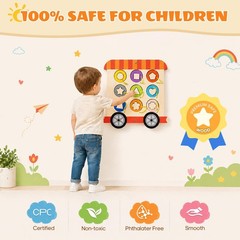 Wooden Train Busy Board, Montessori Sensory Activity Wall Toy, 6-in-1 Toddler…