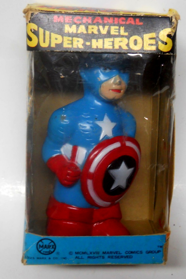 MARVEL 1968 MARX CAPTAIN AMERICA WIND UP FIGURE WITH BOX