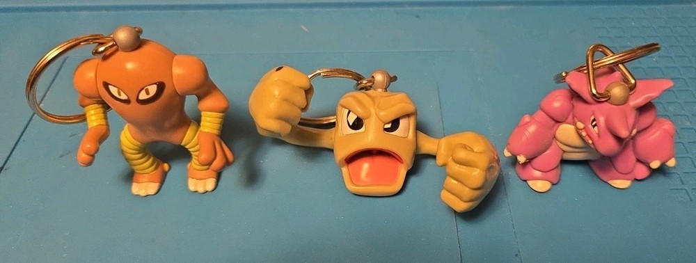 Vintage Pokémon Keychain Lot – Burger King 1999 – Hitmonlee, Nidoking, Geodude