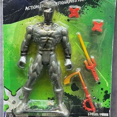 Rare Gray Ninja 5.5″ Action Figure Red Helmet & Arm Weapons 5pc 5 1/2″ Bootleg