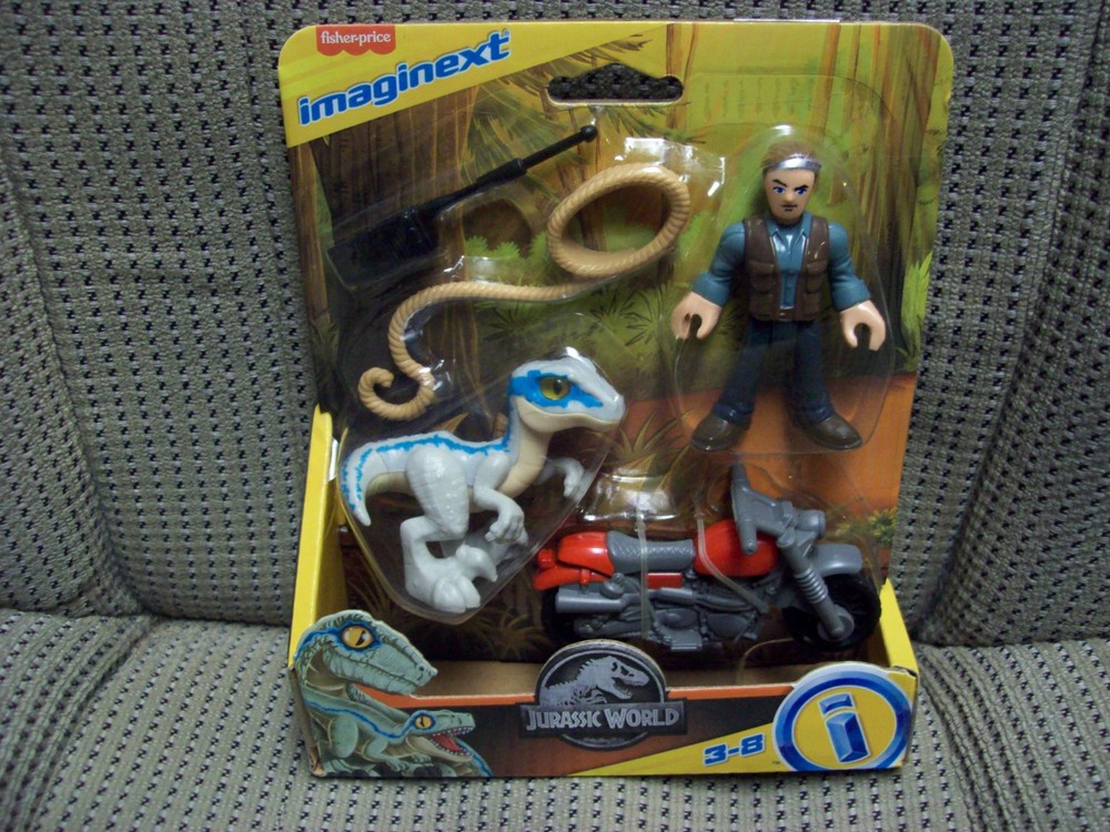 Owen & Blue, Jurassic, Fisher-Price Imaginext 3″ Figure with motorcycle