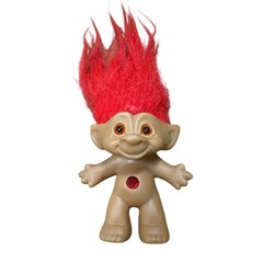 Vtg; Ace Novelty Treasure Troll Doll, Red Hair, circle Gem, 3″ Tall 90s Kidcore
