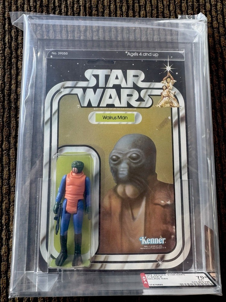 STAR WARS, RARE PINK TUSKS – 1979 WALRUS MAN – GRADED 70+, 21 BACK-B, KENNER MOC