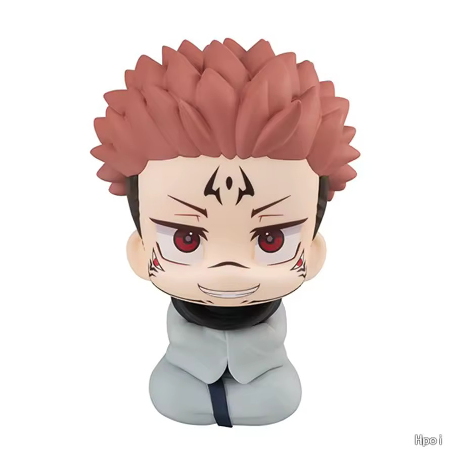 Tattoo Face Sukuna Figure Sitting Look Up Style PVC Chibi Toy Collection Model