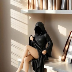 3D Mysterious Statue Gothic Black Robe Queen Action Figure Bookshelf Sculpture