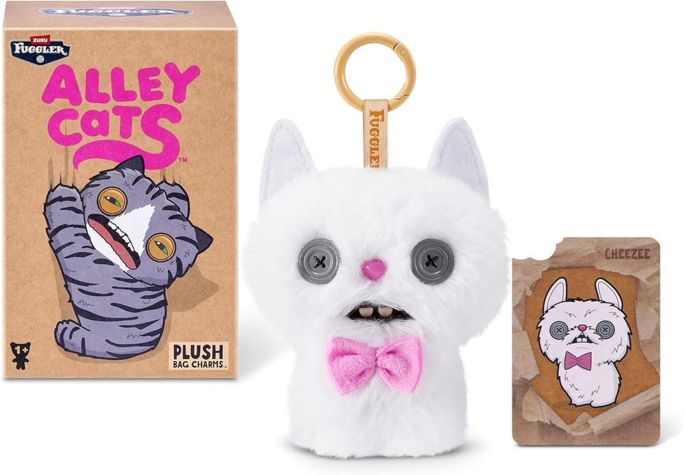Fuggler Alley Cats 🐱 CHEEZEE (White) 🐱 5″ Plush Bag Charm Keychain Dangler