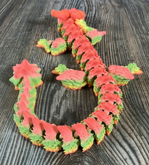 Horned Dragon 3d printed Articulated 19in Melon Pink, Green, Orange Multicolor