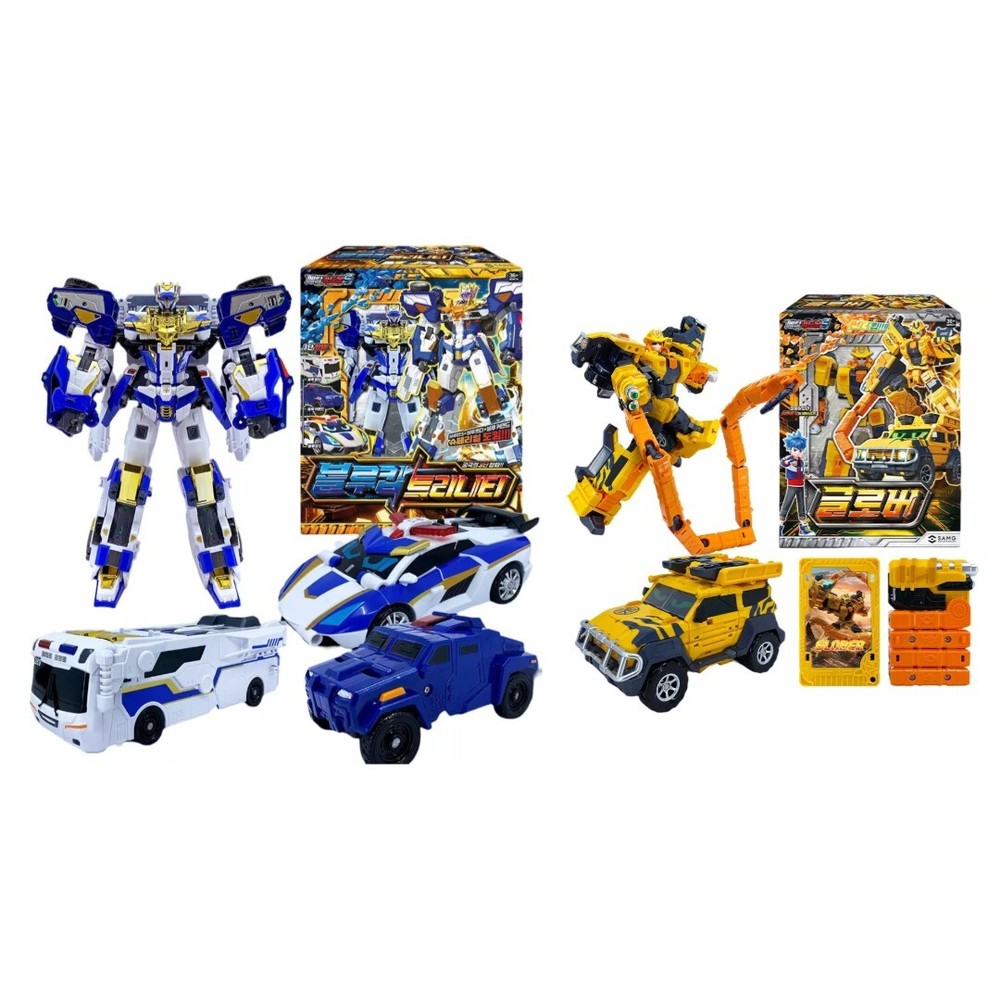 Metal Cardbot S Blue Cop Trinity & Glover Thunder Whip Transforming Robot Bundle