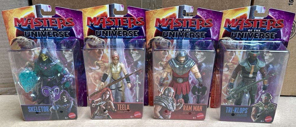 MOTU Masters of The Universe Core Wave 4 Skeletor, Tri-Klops, Ram Man, Teela Set