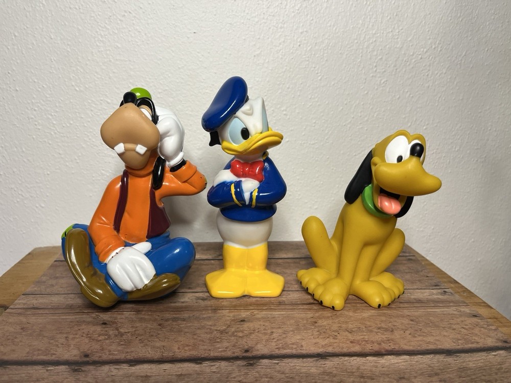 Disney Lot of 3 Rubber Toy Figures Donald Duck Goofy Pluto Bath Toys