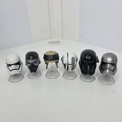 Star Wars Diecast Lot of 6 Black Silver Red Mini Helmets Stands Plastic Scratch