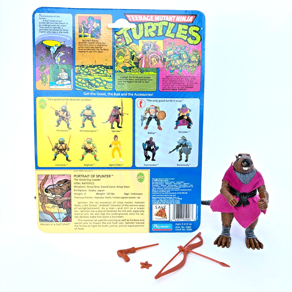 1988 TMNT Original Splinter with accessories and 10 card back – Pre-Owned