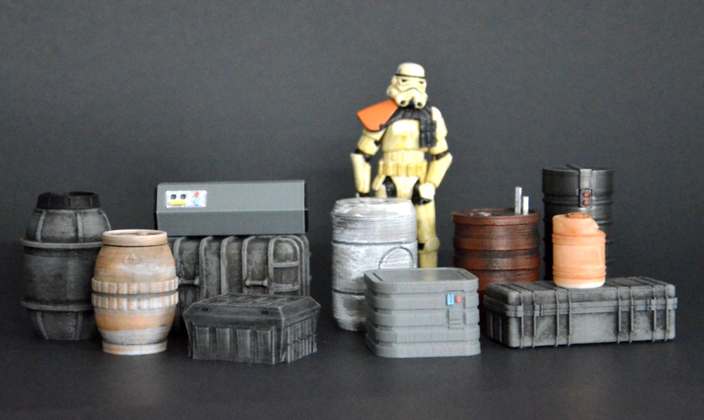 11 PAINTED CARGO CRATE LOT STAR WARS 1:18 scale 4in figure DIORAMA part lot