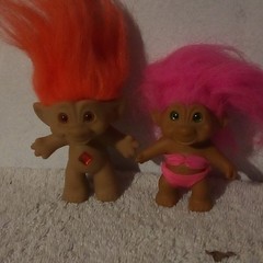 Ace Novelty Co. Troll Doll Set Lot of 2 Figures Plastic Orange & Pink Hair