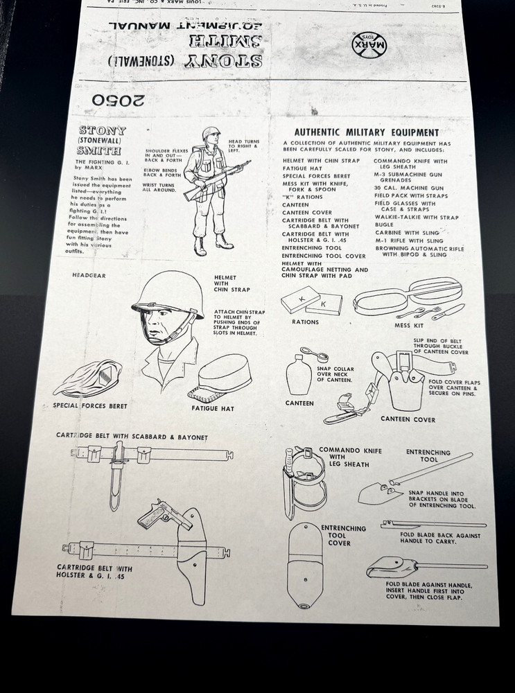 Marx Johnny West (Stony Smith) Cavalry 1st Issue EQUIPMENT MANUAL (Copy) 2050