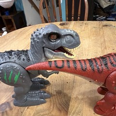 ZURU Robo Alive T-Rex Walking Robotic Dinosaur with Sounds Gray Red Lot Of 2