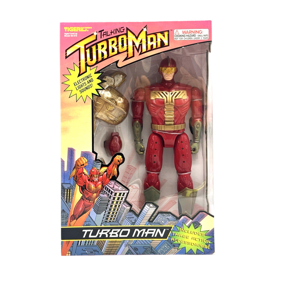 VT 1996 Talking Turbo Man Jingle All The Way Action Figure Tiger Electronics NIB