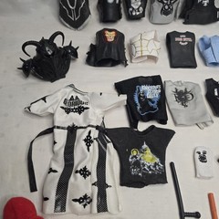 Huge WWE Wrestling Figure Accessory Lot ~90 Pcs Belts Shirts Boots Masks Mattel
