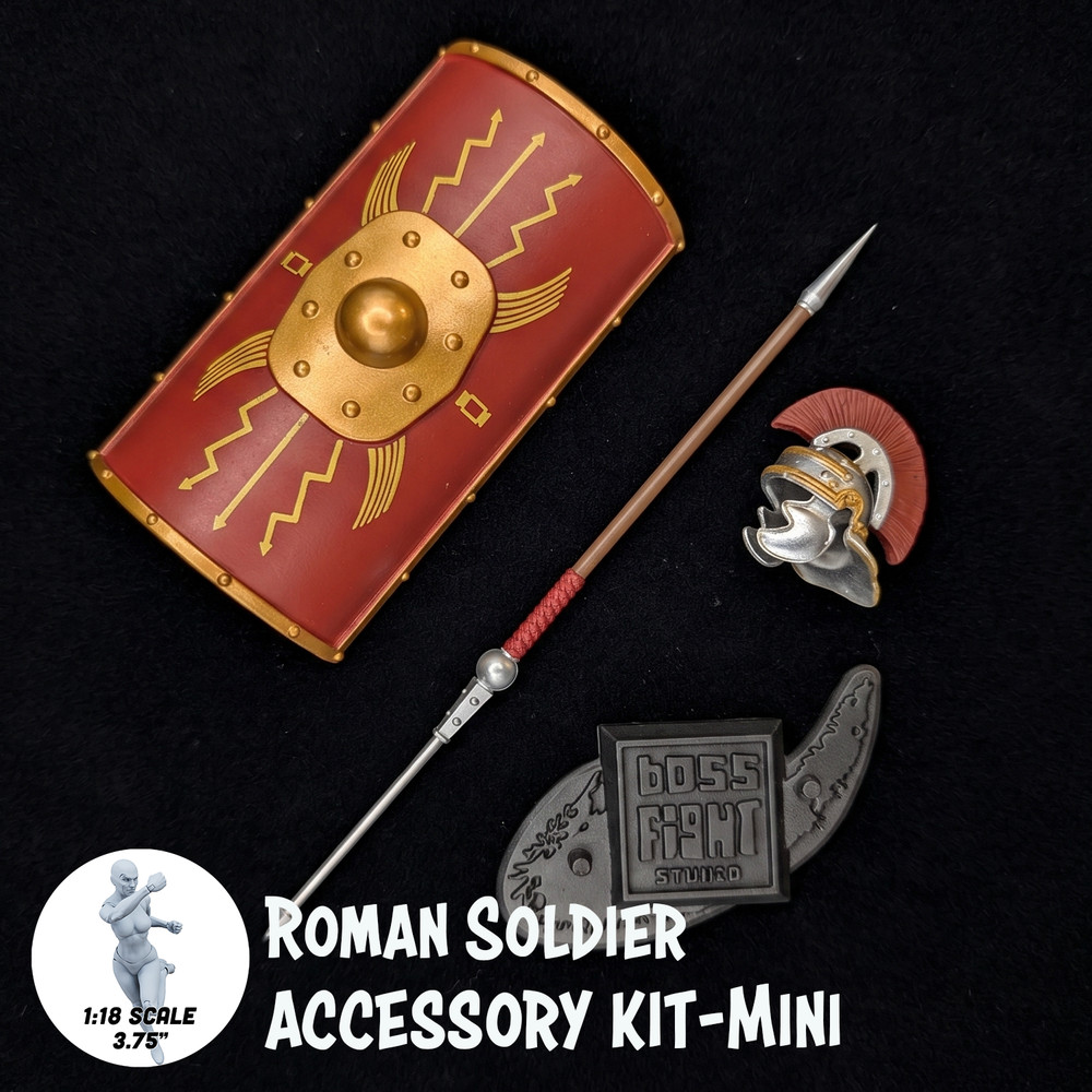 1:18 Scale Roman Soldier Mini Gear Kit (Roman Shield, Sword-Spear Pack for 3.75″