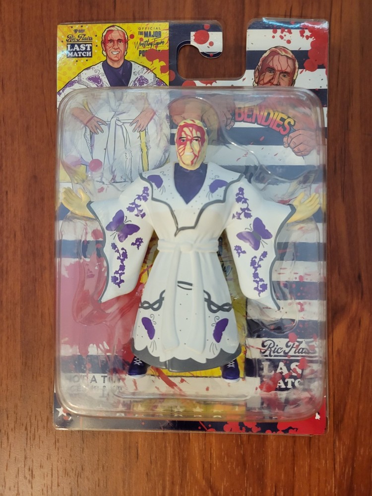 Ric Flair Last Match Major Bendies Bloody Variant Wrestling Figure MWFP W/Card