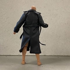 1/12 Scale Sodier Wired Black Faux Leather Trench Coat Model for 6″ Fi…
