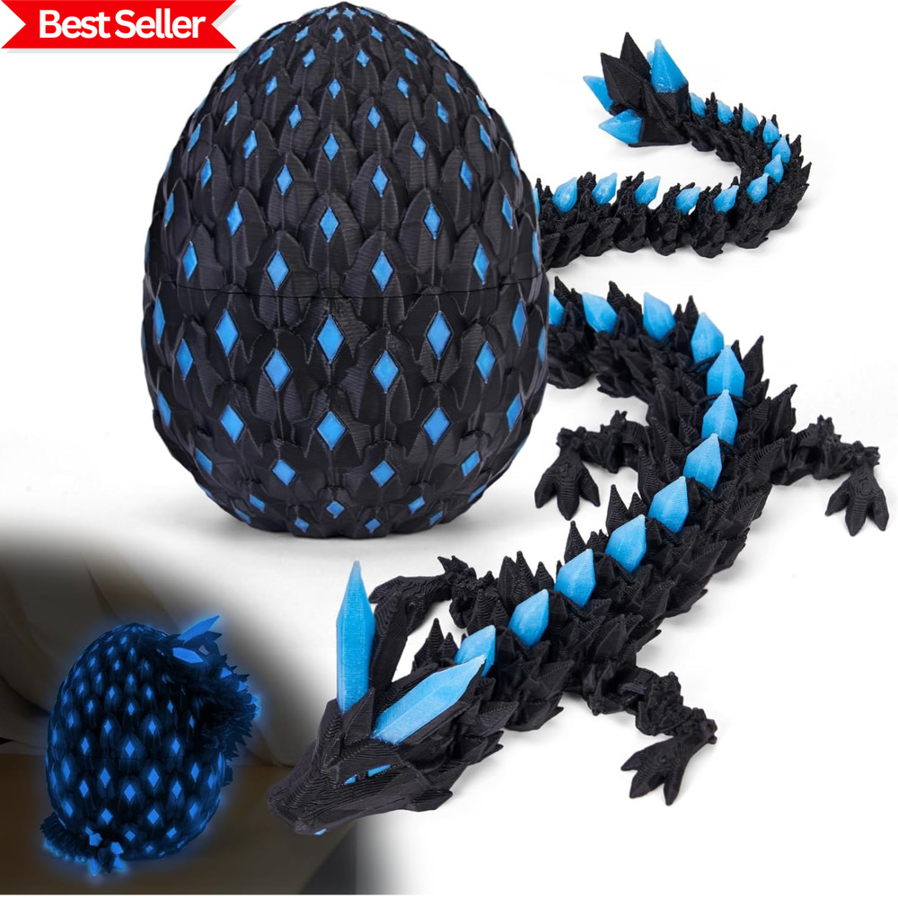 3D Printed Dragon Egg Toy with Glow in The Dark Articulated Easter 3D Printe…