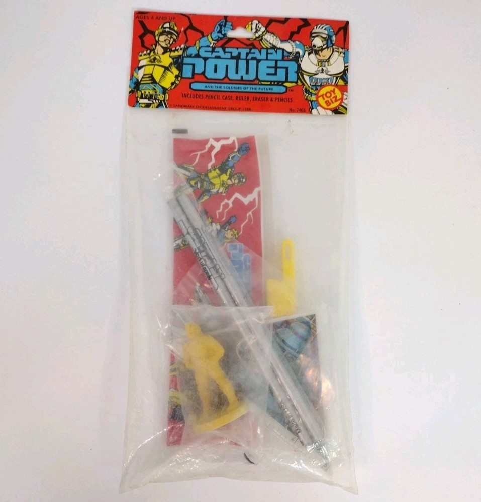 1988 Toybiz Captain Power Pencil Case Set Pencils Ruler Eraser