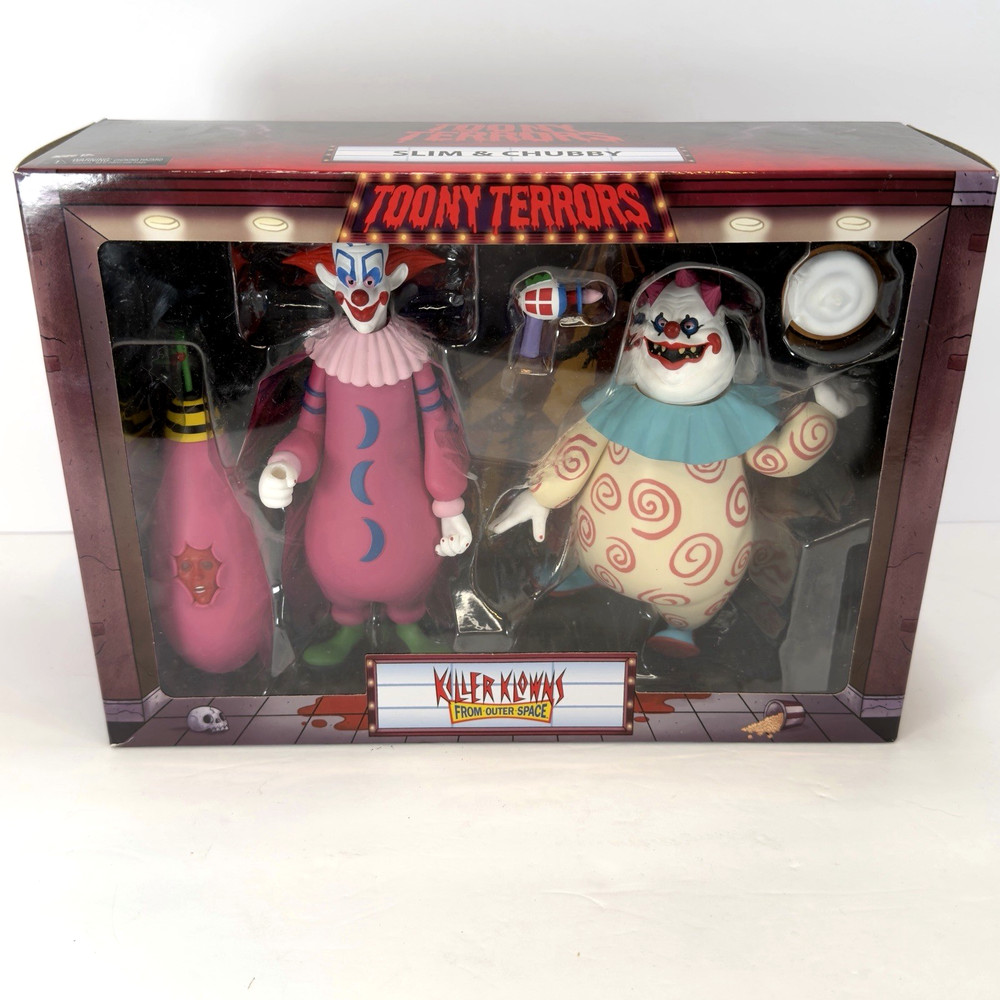 NECA Toony Terrors Killer Klowns From Outer Space Slim & Chubby 2 Pack Open Box