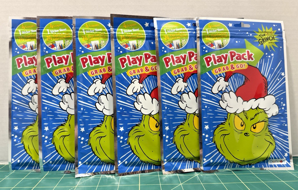 Dr Seuss Grinch Party Play Pack Grab Go Coloring Book Crayons Stickers Lot of 6
