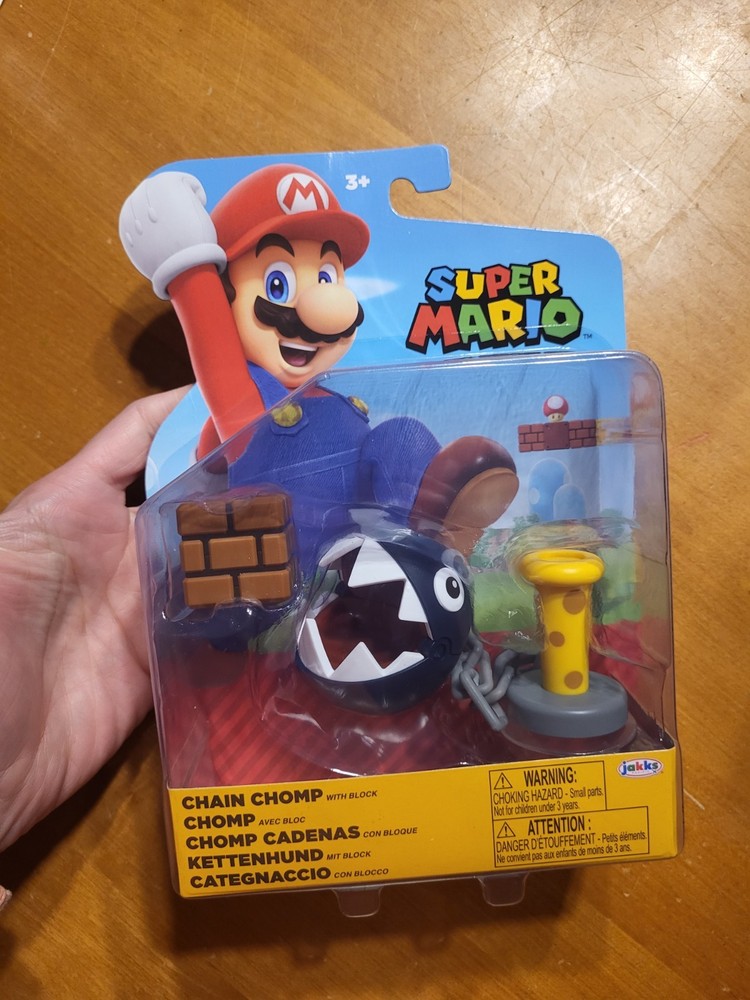 Super Mario CHAIN CHOMP WITH BLOCK 4 Inch Articulated Figure Jakks Pacific