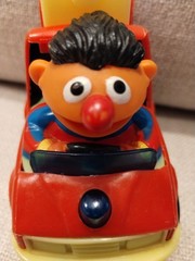Sesame Street Fire Truck Ernie Red Pull Back’n Go Toy Car, Illco, Vintage, 1988