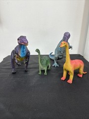 Lot (4) Vintage 80s & 90s Imperial Dinosaur Toy Vibrant Colors Apatosaurus