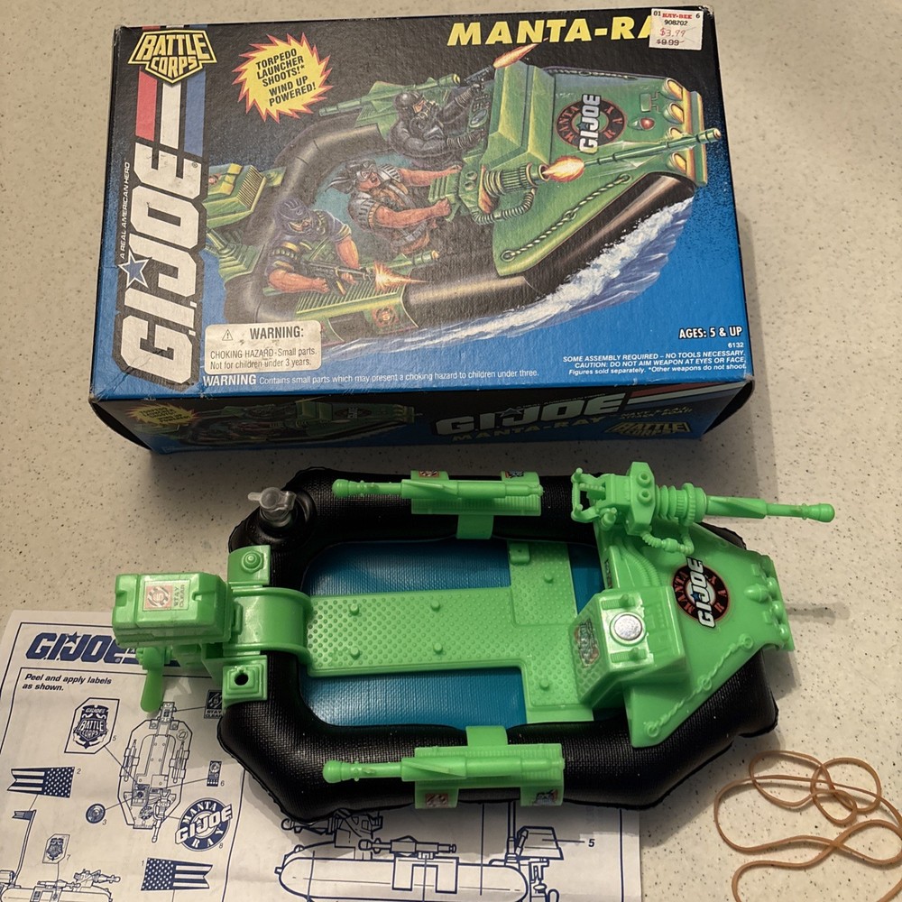 1993 HASBRO GI JOE MANTA RAY BOAT WITH BOX AND BLUEPRINTS VINTAGE
