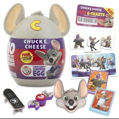 CHUCK E. CHEESE Mystery Surprise Egg Collectible 10 Items Inside w/ E Ticket NEW