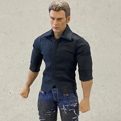 SU-RSVSHT-BLK: Black Dress Shirt w/ roll-up sleeve for 6″ Mezco Nota slim body