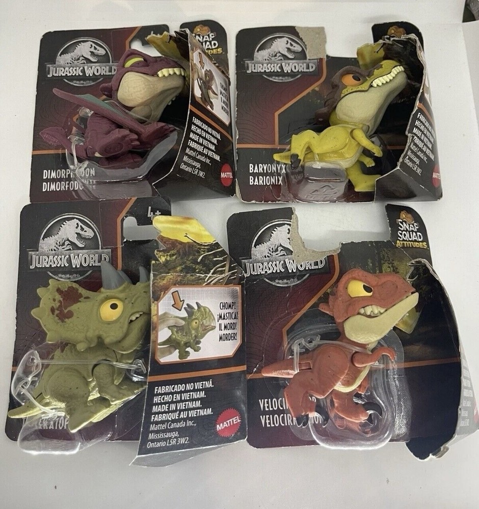 Jurassic World Snap Squad Attitudes Lot Of 4 2.5″ Dinosaurs Mattel Triceratops